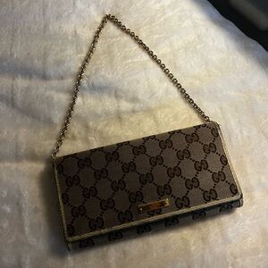 Authentic Gucci Beige and Brown Monogram Clutch